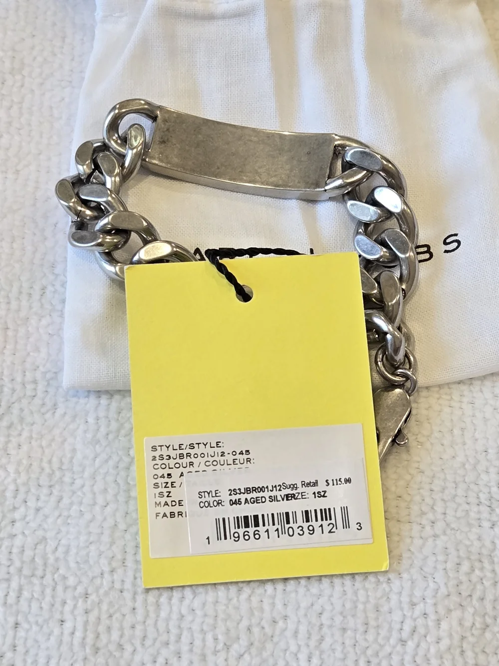 Marc Jacobs NWT Silver-Tone Chain Bracelet with Textured Center